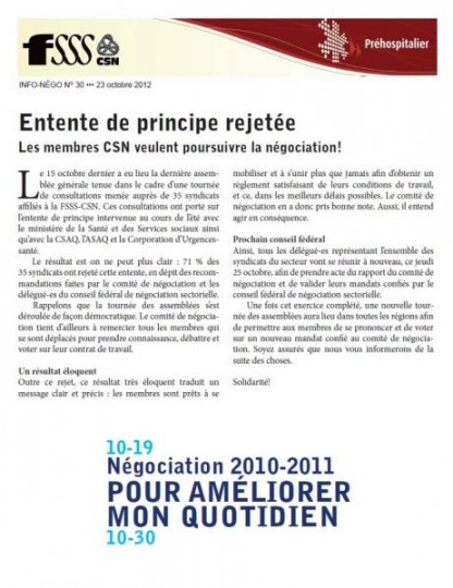 Bulletin Info-Négo no. 30 du secteur préhospitalier