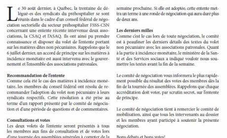 Bulletin Info-Négo no. 29 du secteur préhospitalier
