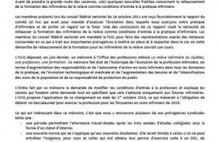 Lettre sur la question de la formation des infirmières et infirmiers