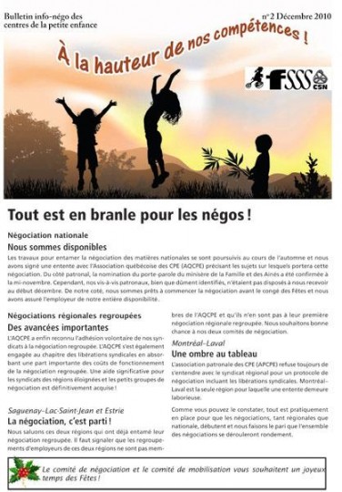 Bulletin Info-négo des CPE, No. 2, décembre 2010