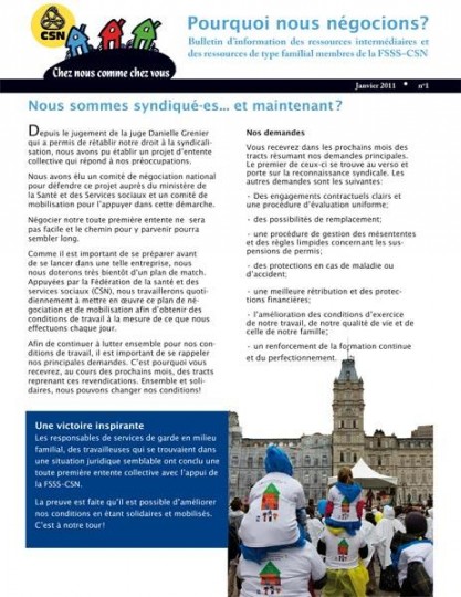 Bulletin Info-négos RI-RTF, janvier 2011