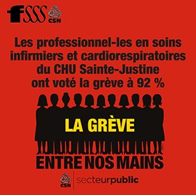 Les professionnel-les en soins du CHU Sainte-Justine votent pour un mandat de grève de six jours