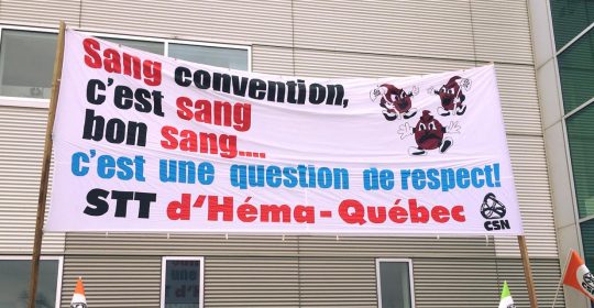 Les employé-es d’Héma-Québec se dotent d’un mandat de grève