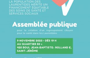 Assemblée publique pour la création d’un regroupement citoyen pour la santé dans les Laurentides
