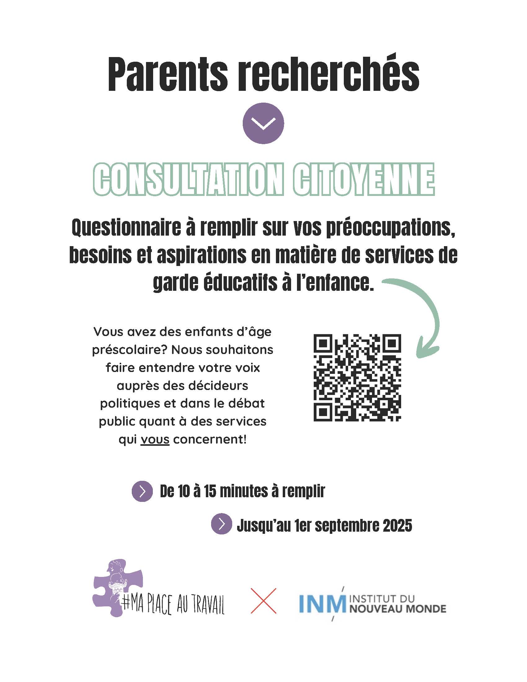 Consultation citoyenne « Futur en chantier : des services de garde éducatifs à l’enfance pensés avec et pour les familles »